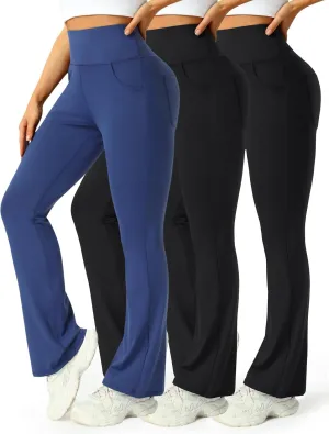 3 Packs Womens High Waist Flare Pants-Flare Yoga PantsYoga Pants with Pockets - High Waist and Wide Leg
