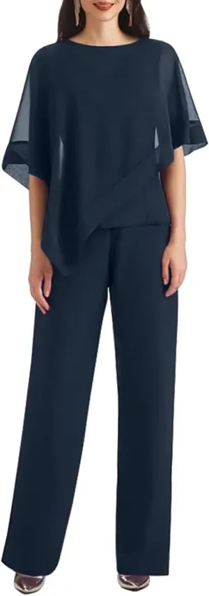 3 PCS Mother of The Bride Pant Suits 3 Pieces Chiffon Pant Suits for Women Dressy Wedding Guest