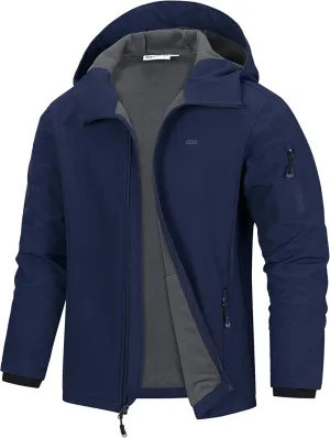 33,000ft Men's Hooded Softshell Jacket Waterproof Lightweight Insulated Windbreaker Fleece Lined Rain Shell Jacket