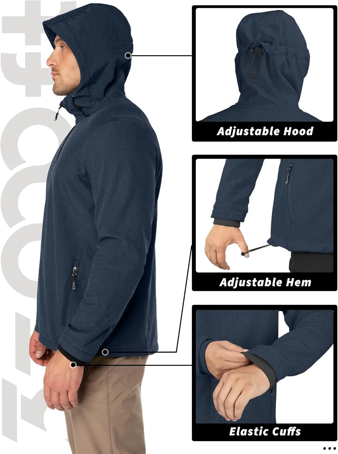 33,000ft Men's Hooded Softshell Jacket Waterproof Lightweight Insulated Windbreaker Fleece Lined Rain Shell Jacket