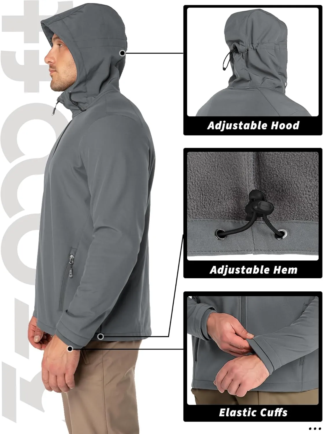 33,000ft Men's Hooded Softshell Jacket Waterproof Lightweight Insulated Windbreaker Fleece Lined Rain Shell Jacket