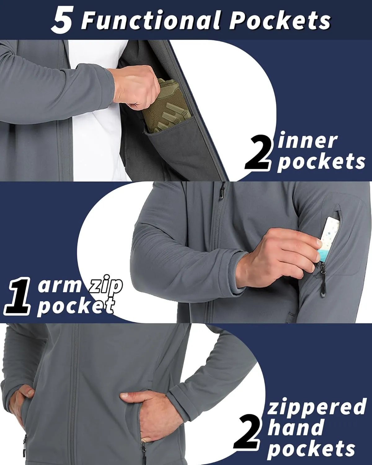33,000ft Men's Hooded Softshell Jacket Waterproof Lightweight Insulated Windbreaker Fleece Lined Rain Shell Jacket