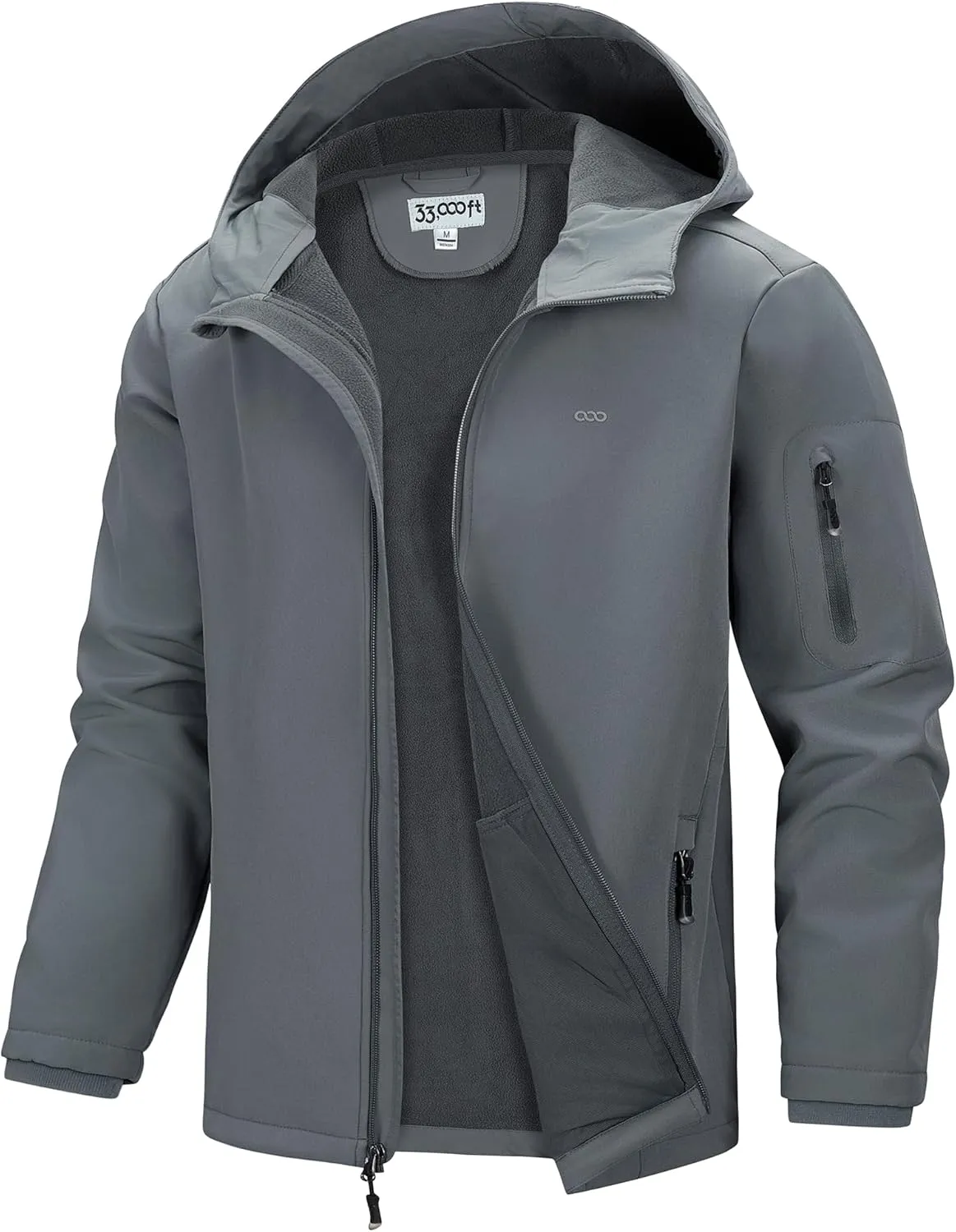 33,000ft Men's Hooded Softshell Jacket Waterproof Lightweight Insulated Windbreaker Fleece Lined Rain Shell Jacket