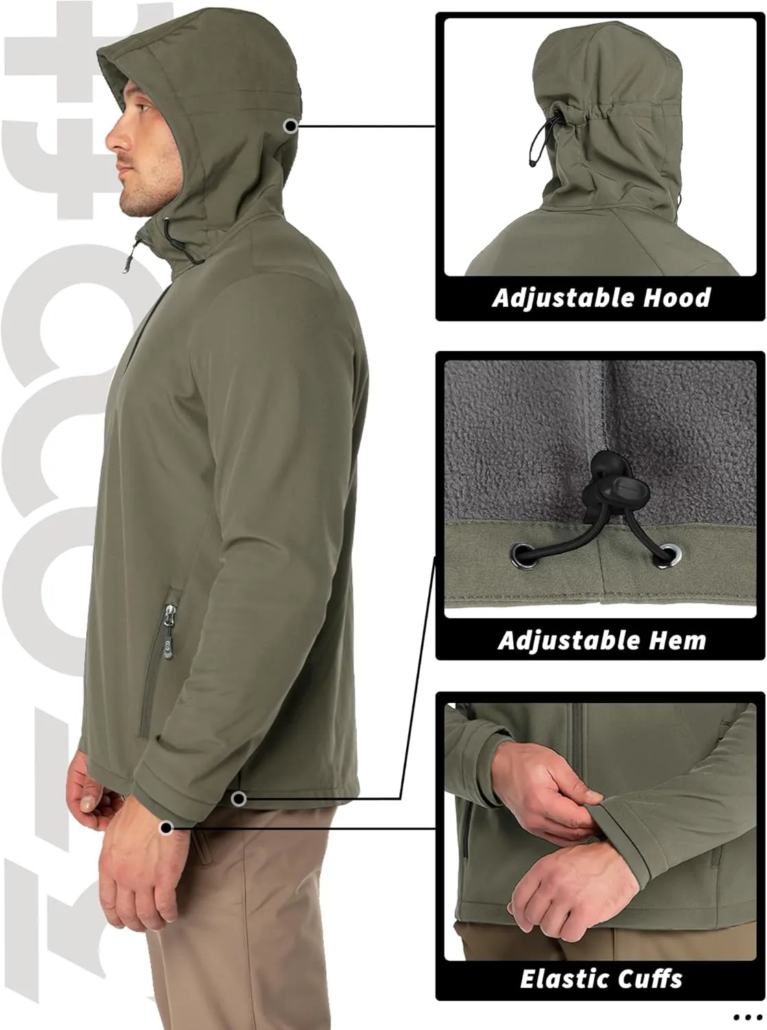 33,000ft Men's Hooded Softshell Jacket Waterproof Lightweight Insulated Windbreaker Fleece Lined Rain Shell Jacket