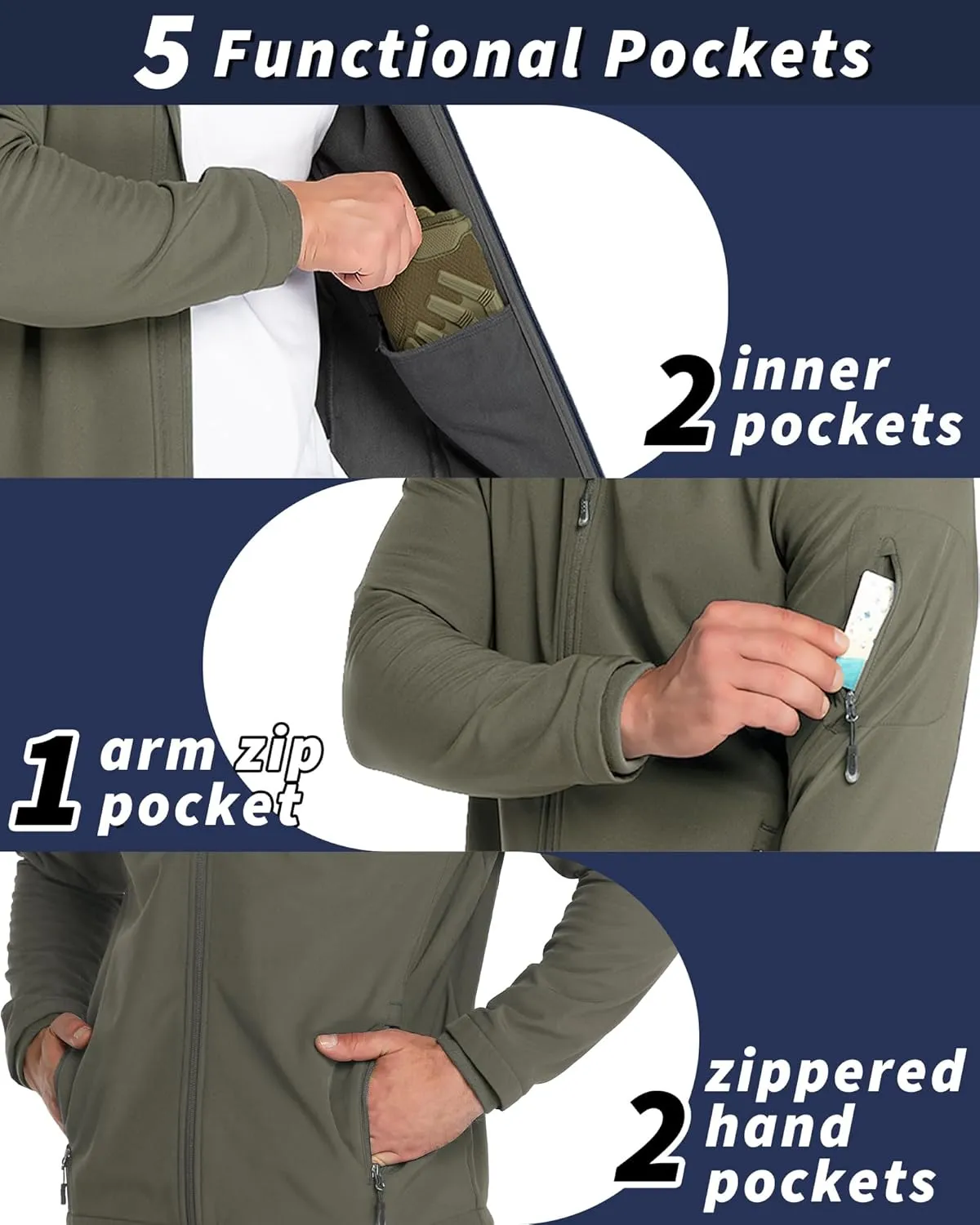 33,000ft Men's Hooded Softshell Jacket Waterproof Lightweight Insulated Windbreaker Fleece Lined Rain Shell Jacket
