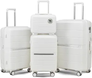 4-Piece Expandable Luggage Set with Spinner Wheels (White) | Durable, Lightweight, & TSA Approved | Carry-on & Checked Sizes | Perfect for Travel