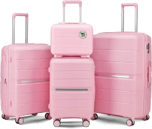 4 Piece PP Expandable Luggage Set (Pink) - Lightweight & Durable Suitcases for Travel, Business Trips & Vacations - 20% Expansion, TSA Lock & Spinner Wheels - 14/20/24/28 inch