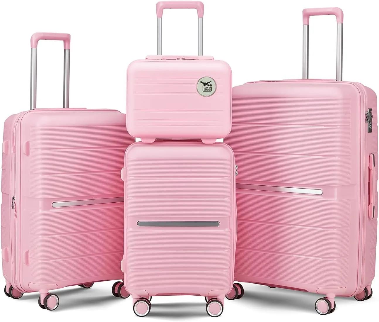 4 Piece PP Expandable Luggage Set (Pink) - Lightweight & Durable Suitcases for Travel, Business Trips & Vacations - 20% Expansion, TSA Lock & Spinner Wheels - 14/20/24/28 inch