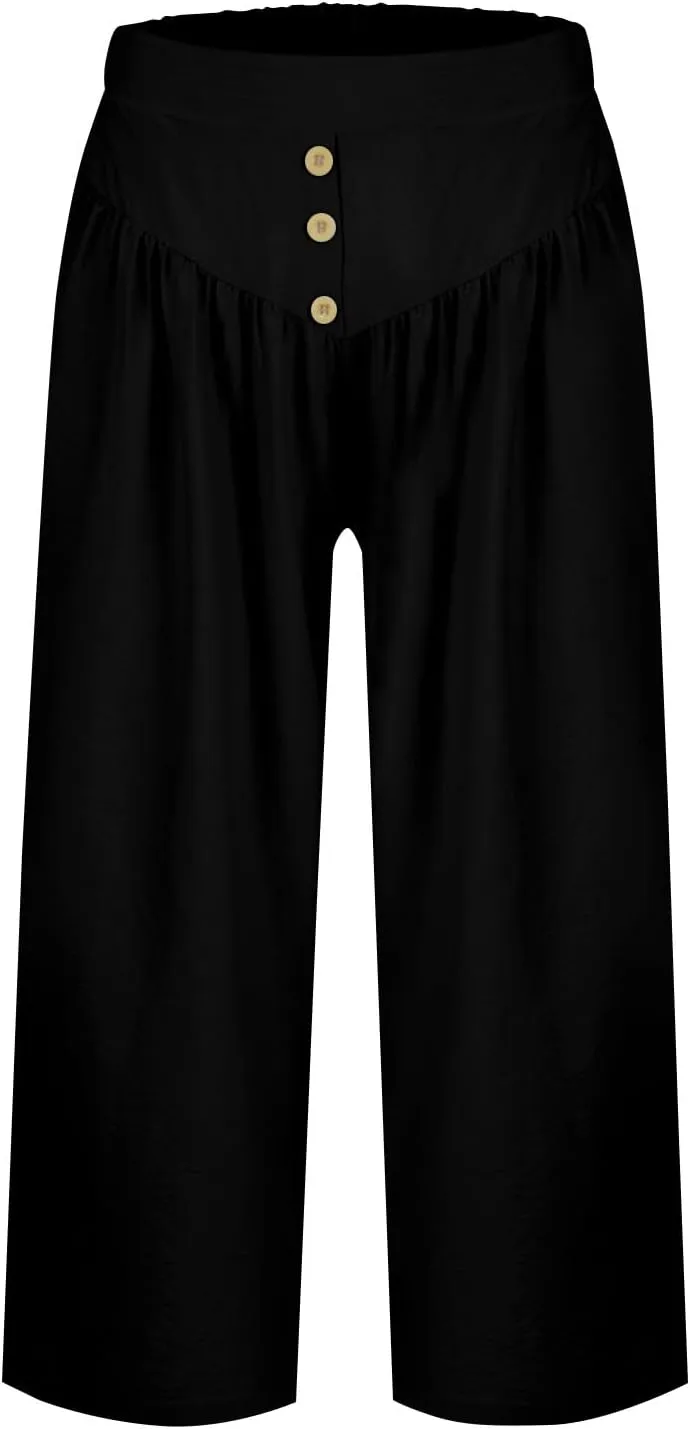 ADHOWBEW Wide Leg Linen Pants for Women Summer 2025 Cover Ups Work Slacks Flowy Palazzo Plus Size Dressy Lounge Trousers