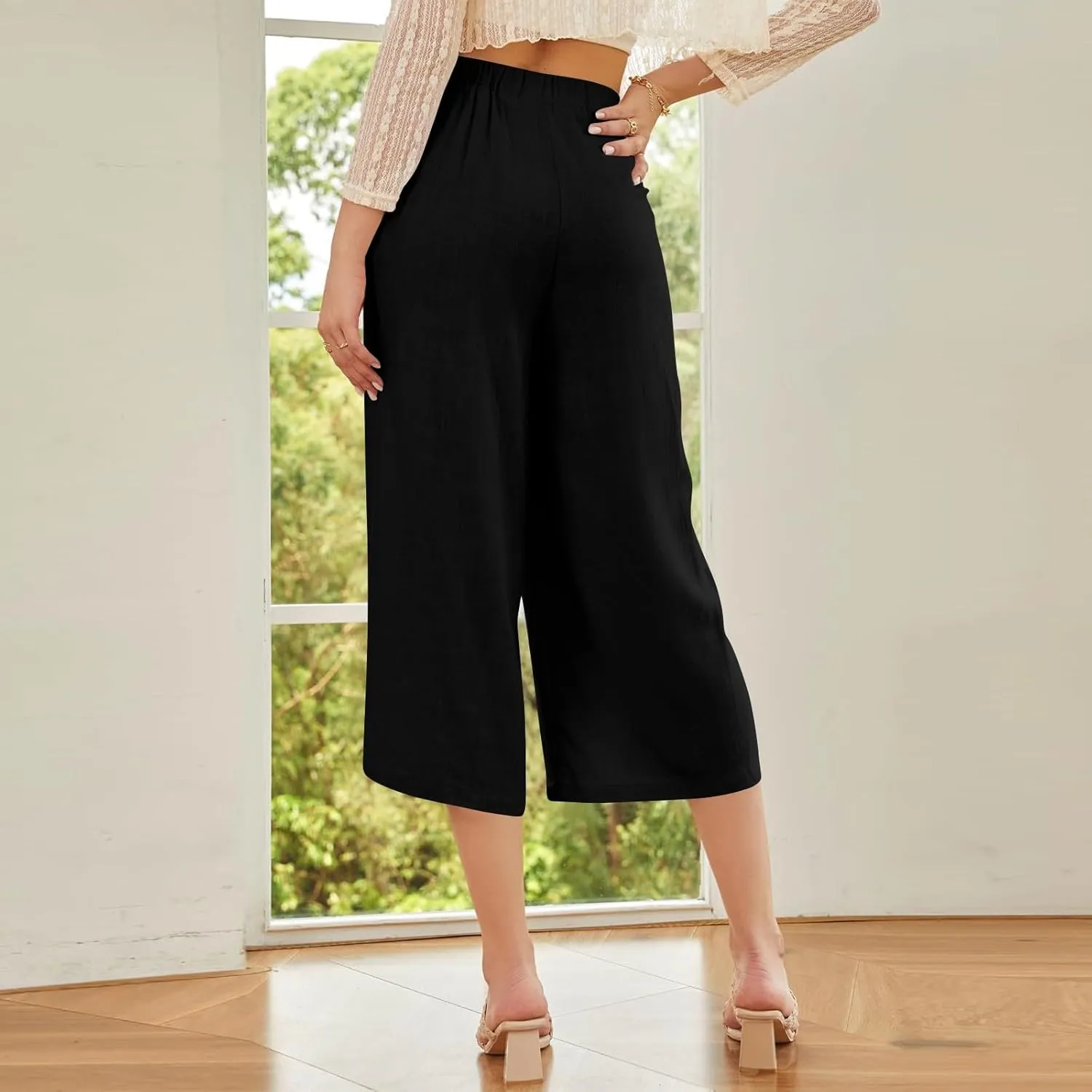 ADHOWBEW Wide Leg Linen Pants for Women Summer 2025 Cover Ups Work Slacks Flowy Palazzo Plus Size Dressy Lounge Trousers