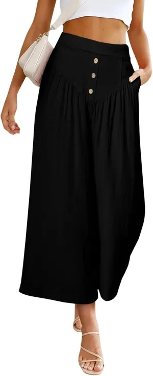 ADHOWBEW Wide Leg Linen Pants for Women Summer 2025 Cover Ups Work Slacks Flowy Palazzo Plus Size Dressy Lounge Trousers