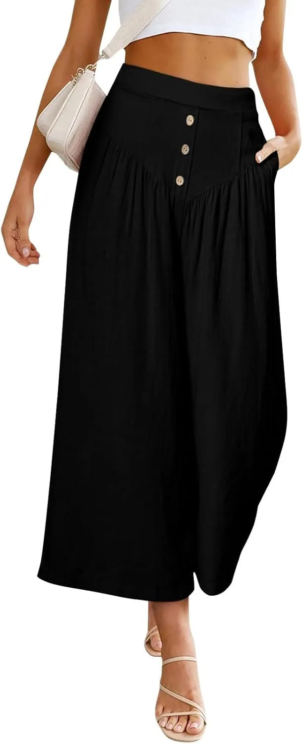 ADHOWBEW Wide Leg Linen Pants for Women Summer 2025 Cover Ups Work Slacks Flowy Palazzo Plus Size Dressy Lounge Trousers