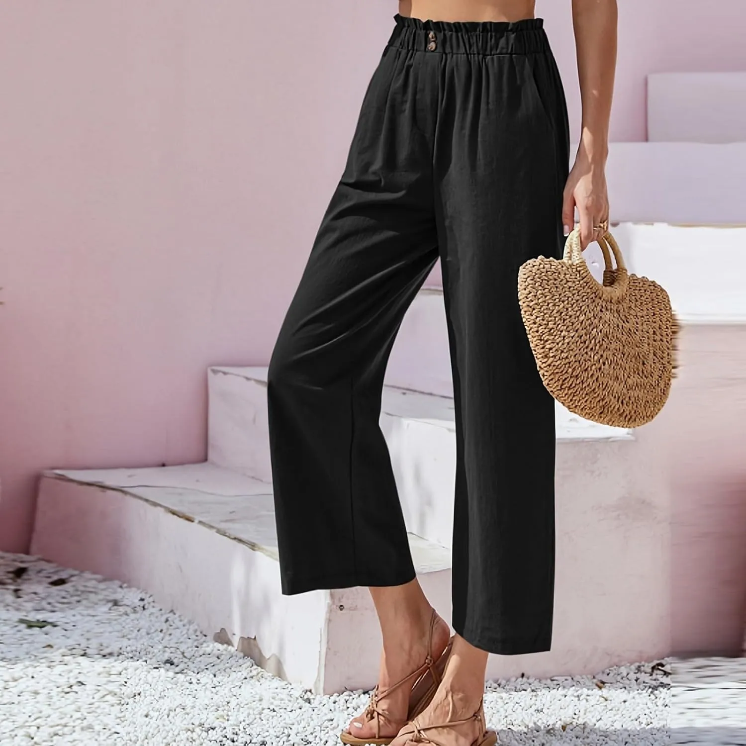 ADHOWBEW Womens Summer Pants 2025 Dressy Trousers Loose Fit Comfy Lounge Cover Ups Slacks Casual Plus Size Trendy Pants