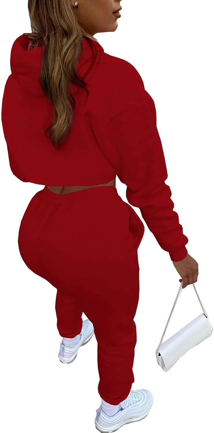 Adogirl Women 3 Piece Outfits Tracksuits Set Sexy Long Sleeve Pullover Hoodie Tank Crop Tops Jogger Sweatpants Sweatsuits