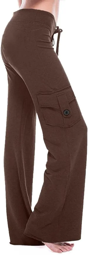 aihihe Cargo Pants for Women Bootcut Yoga Pants Wide Leg Sweatpants Plus Size Gym Workout Fitness Trousers with Button Pocket