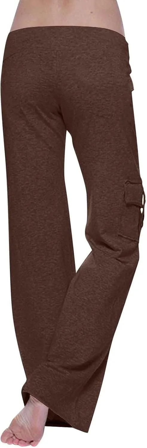 aihihe Cargo Pants for Women Bootcut Yoga Pants Wide Leg Sweatpants Plus Size Gym Workout Fitness Trousers with Button Pocket