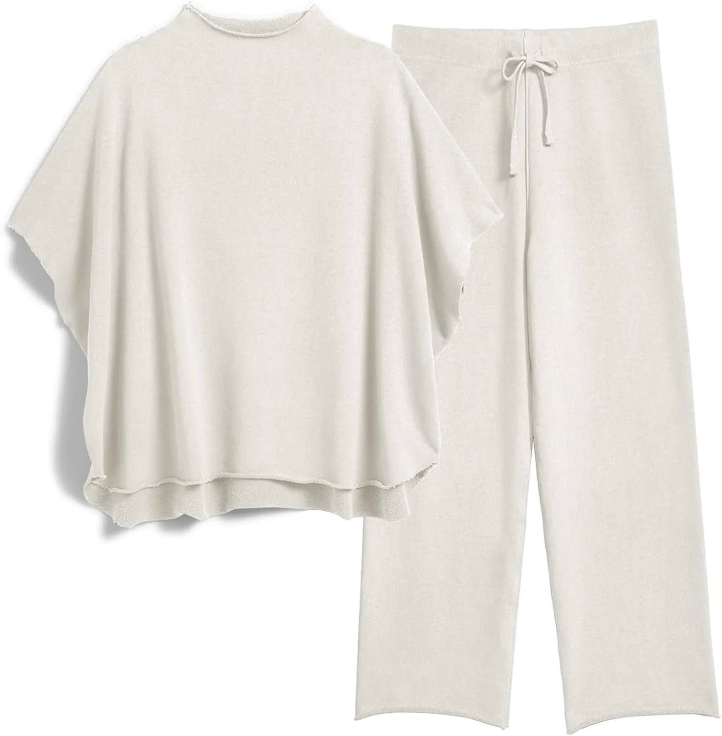 Ainangua Women Casual Two Piece Outfits 3/4 Batwing Sleeve Capelet CrewNeck Pullover Top Wide Leg Pants Lounge Sets Sweatsuit