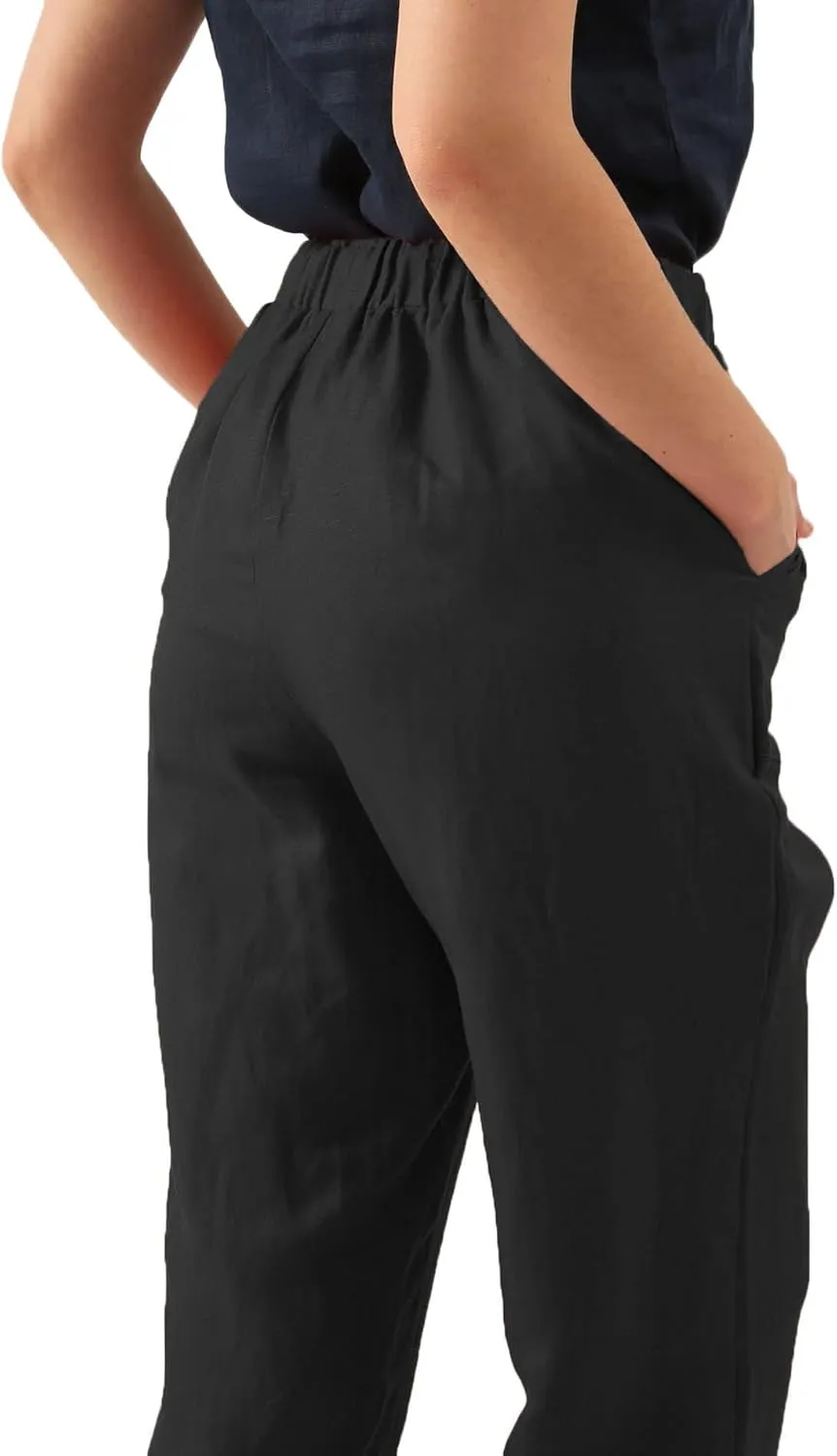 Amazhiyu Womens Linen High Waist Pencil Pants with Pockets Drawstring Trousers