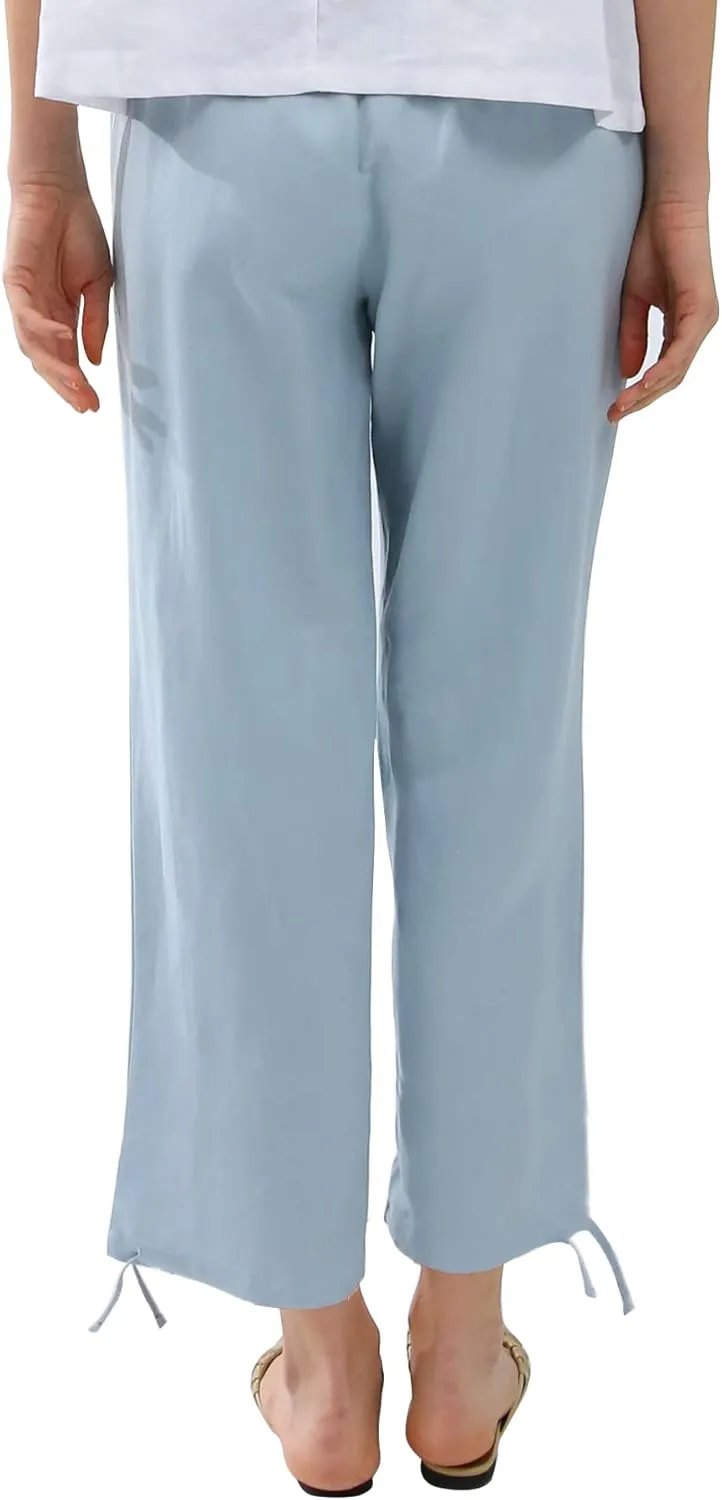 Amazhiyu Womens Linen High Waist Pencil Pants with Pockets Drawstring Trousers
