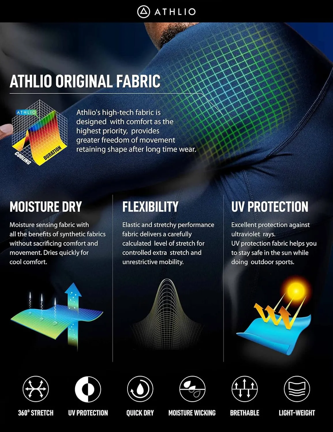 ATHLIO Men's UPF 50  Long Sleeve Compression Shirts, Water Sports Rash Guard Base Layer, Athletic Workout Shirt