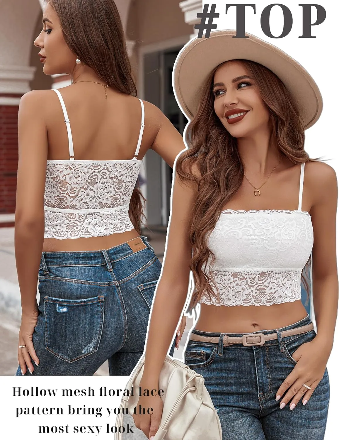 Avidlove Bralettes for Women Lace Spaghetti Strap Tank Top Tube Slim Basic Camisole