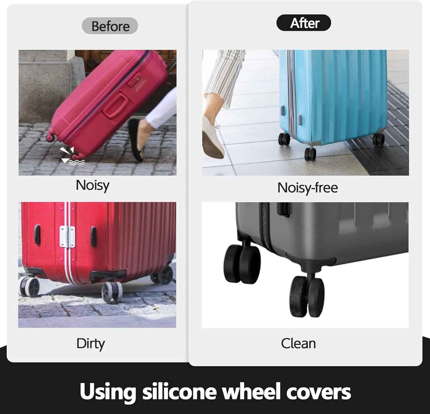 AWINNER 8 Pack Luggage Wheels Covers - Silicone Luggage Wheel Protector Covers for most 8 Spinner Wheel Suitcases or Office Chair Caster,Durable,Mute and Shock Absorption (Black)