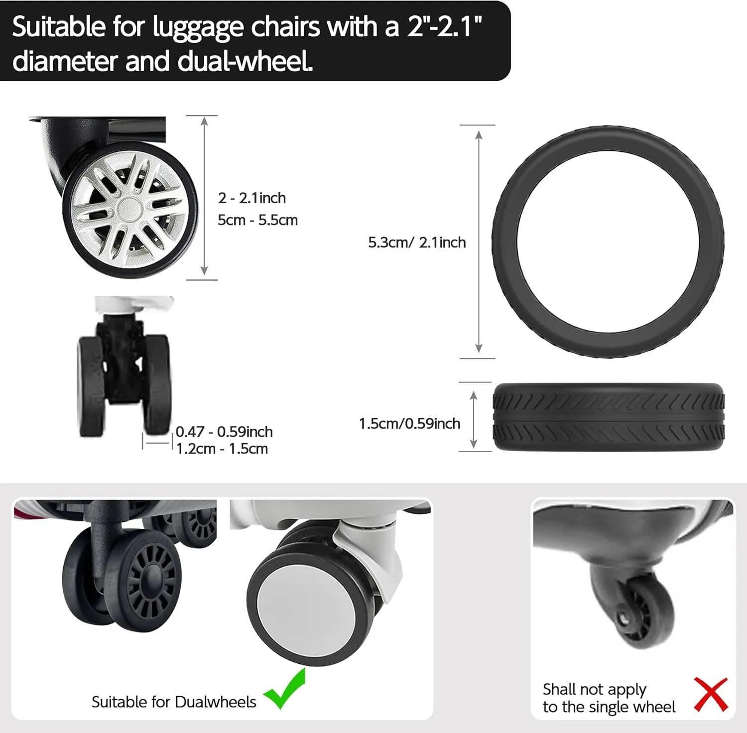 AWINNER 8 Pack Luggage Wheels Covers - Silicone Luggage Wheel Protector Covers for most 8 Spinner Wheel Suitcases or Office Chair Caster,Durable,Mute and Shock Absorption (Black)