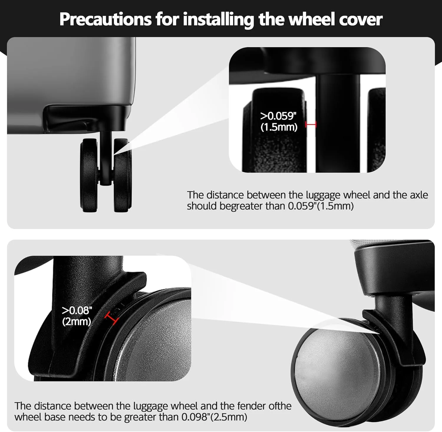 AWINNER 8 Pack Luggage Wheels Covers - Silicone Luggage Wheel Protector Covers for most 8 Spinner Wheel Suitcases or Office Chair Caster,Durable,Mute and Shock Absorption (Black)