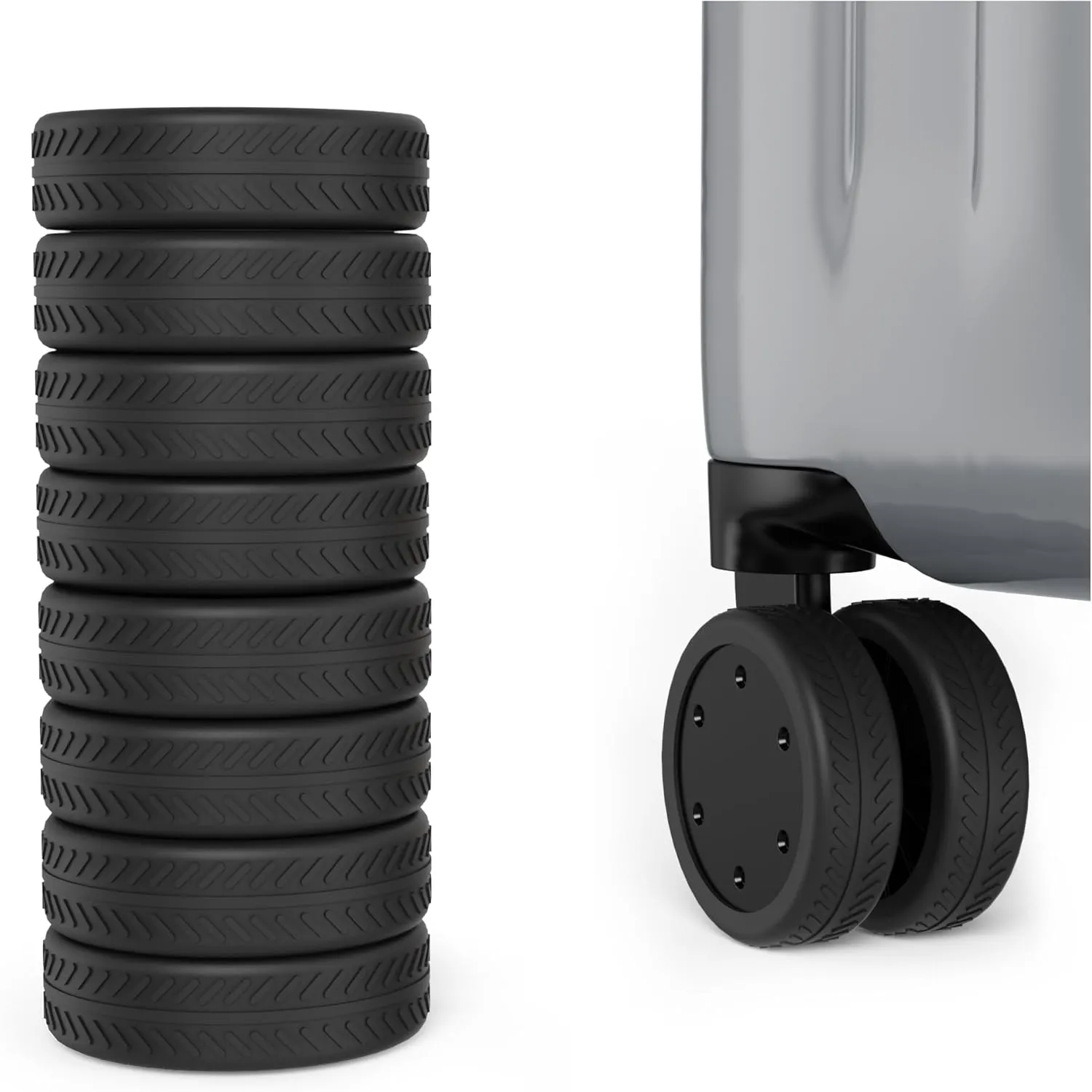 AWINNER 8 Pack Luggage Wheels Covers - Silicone Luggage Wheel Protector Covers for most 8 Spinner Wheel Suitcases or Office Chair Caster,Durable,Mute and Shock Absorption (Black)