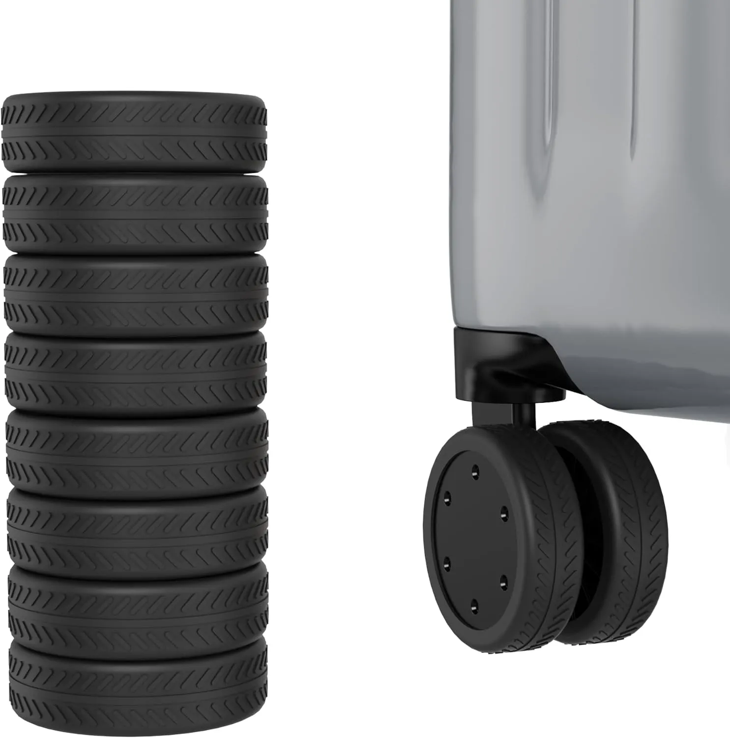 AWINNER 8 Pack Luggage Wheels Covers - Silicone Luggage Wheel Protector Covers for most 8 Spinner Wheel Suitcases or Office Chair Caster,Durable,Mute and Shock Absorption (Black)
