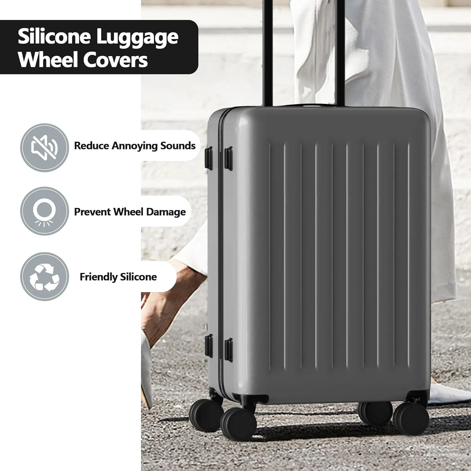 AWINNER 8 Pack Luggage Wheels Covers - Silicone Luggage Wheel Protector Covers for most 8 Spinner Wheel Suitcases or Office Chair Caster,Durable,Mute and Shock Absorption (Black)