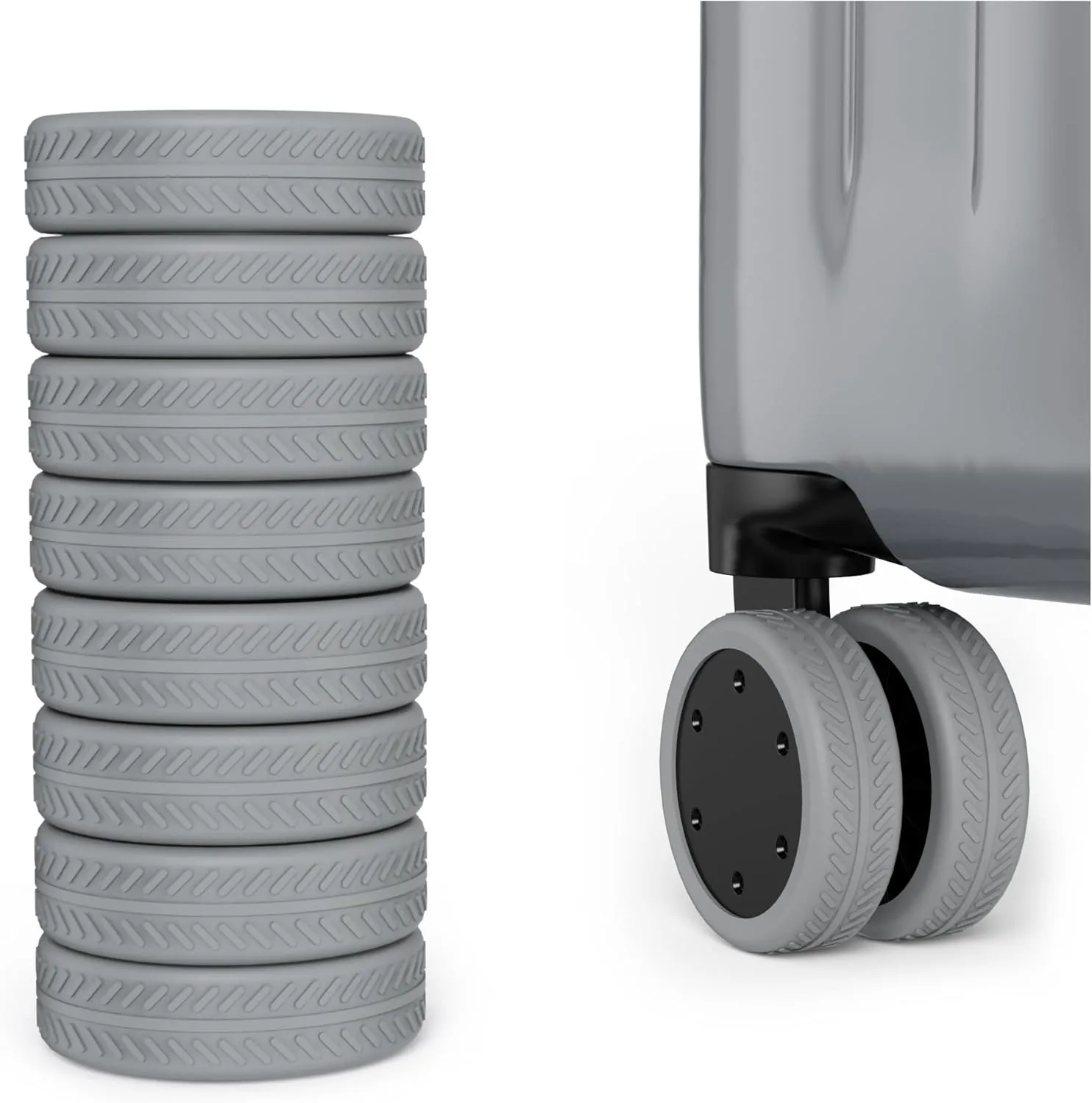 AWINNER 8 Pack Luggage Wheels Covers - Silicone Luggage Wheel Protector Covers for most 8 Spinner Wheel Suitcases or Office Chair Caster,Durable,Mute and Shock Absorption (Grey)