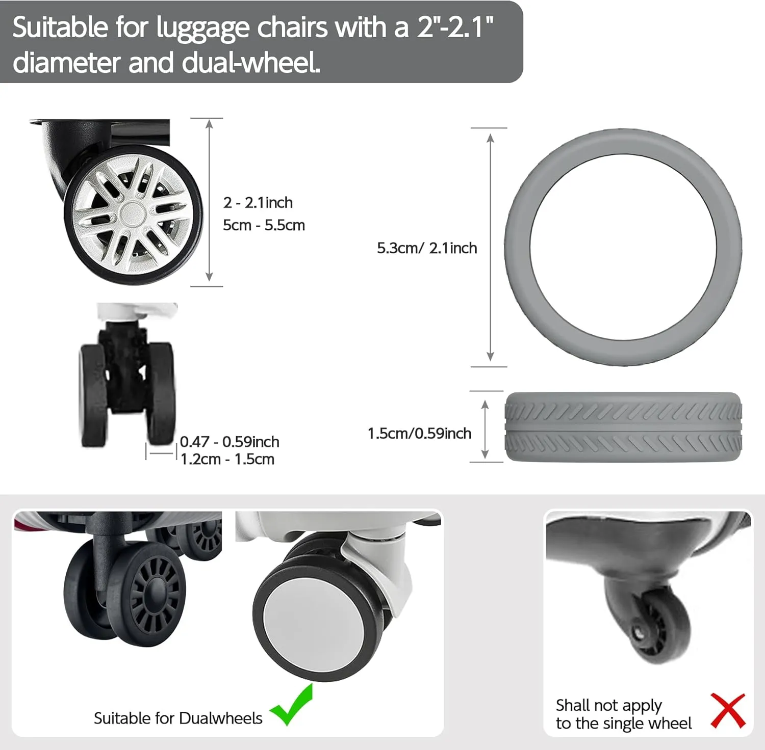 AWINNER 8 Pack Luggage Wheels Covers - Silicone Luggage Wheel Protector Covers for most 8 Spinner Wheel Suitcases or Office Chair Caster,Durable,Mute and Shock Absorption (Grey)