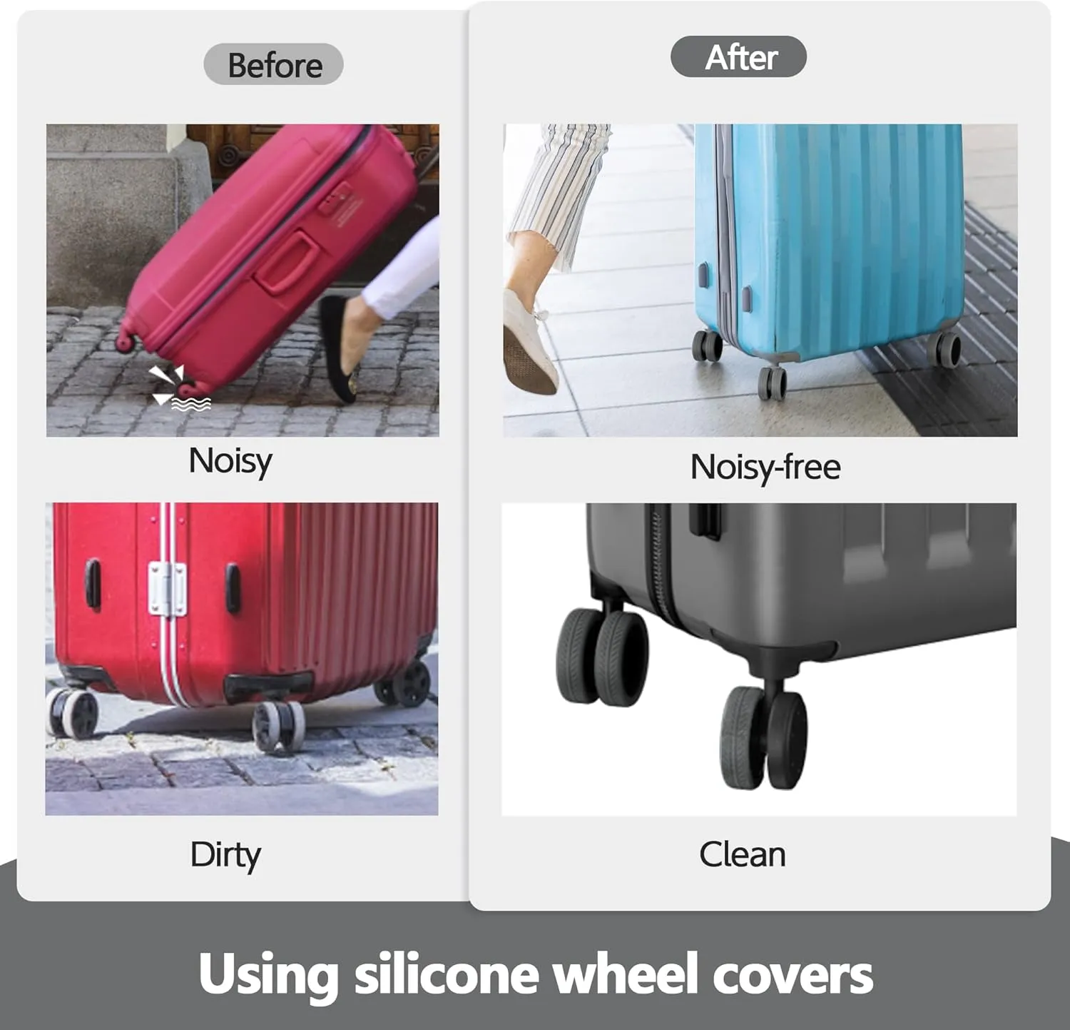 AWINNER 8 Pack Luggage Wheels Covers - Silicone Luggage Wheel Protector Covers for most 8 Spinner Wheel Suitcases or Office Chair Caster,Durable,Mute and Shock Absorption (Grey)
