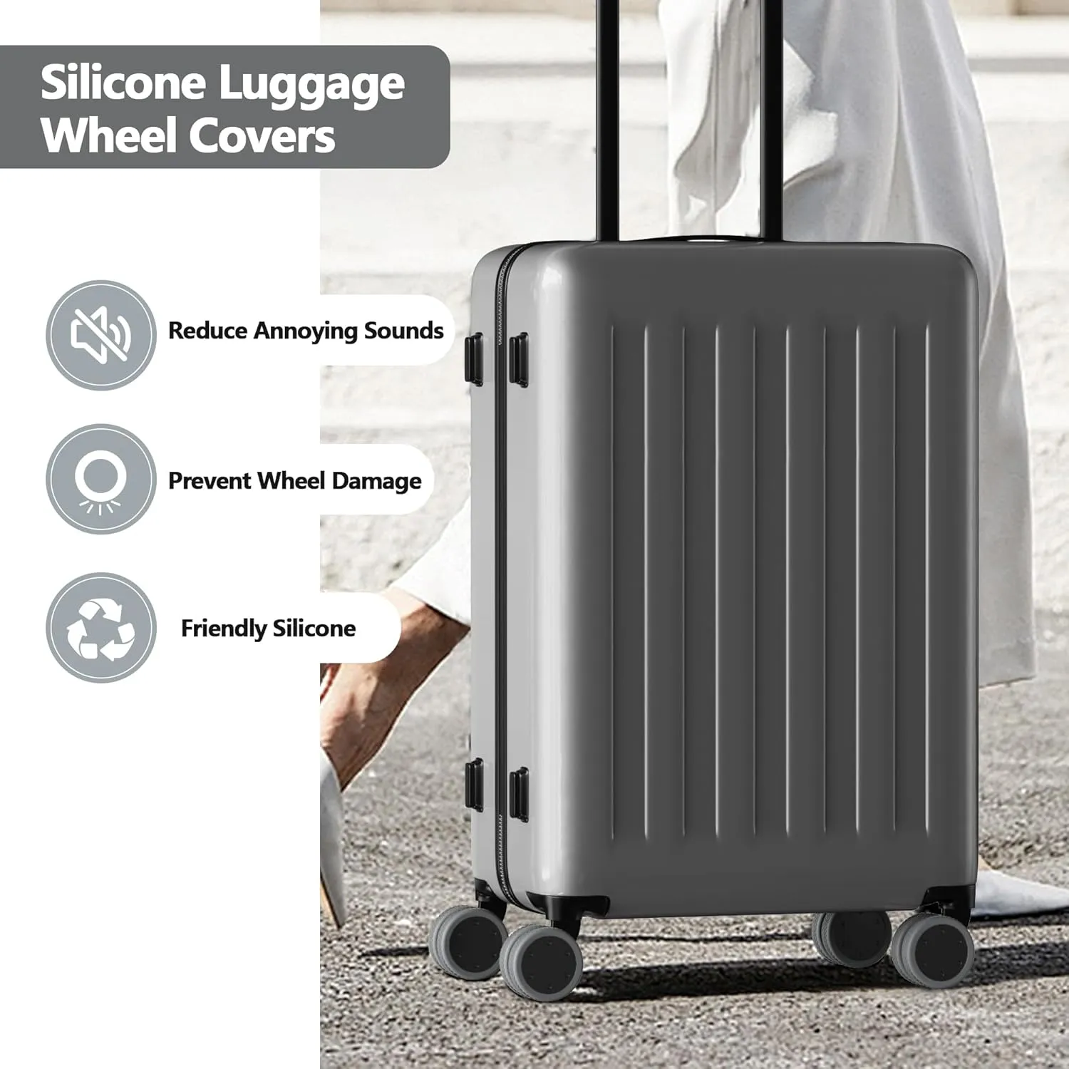 AWINNER 8 Pack Luggage Wheels Covers - Silicone Luggage Wheel Protector Covers for most 8 Spinner Wheel Suitcases or Office Chair Caster,Durable,Mute and Shock Absorption (Grey)