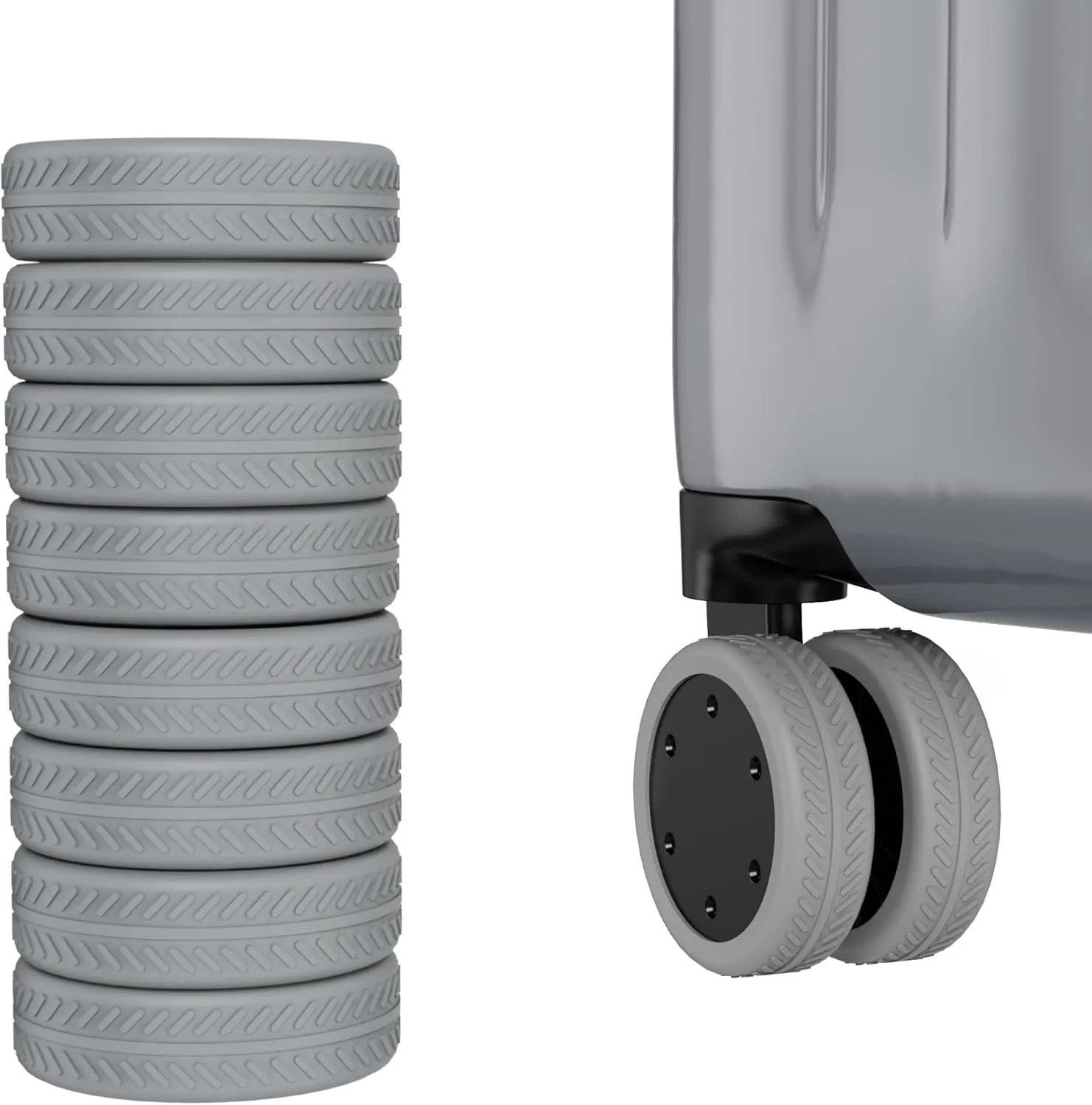 AWINNER 8 Pack Luggage Wheels Covers - Silicone Luggage Wheel Protector Covers for most 8 Spinner Wheel Suitcases or Office Chair Caster,Durable,Mute and Shock Absorption (Grey)
