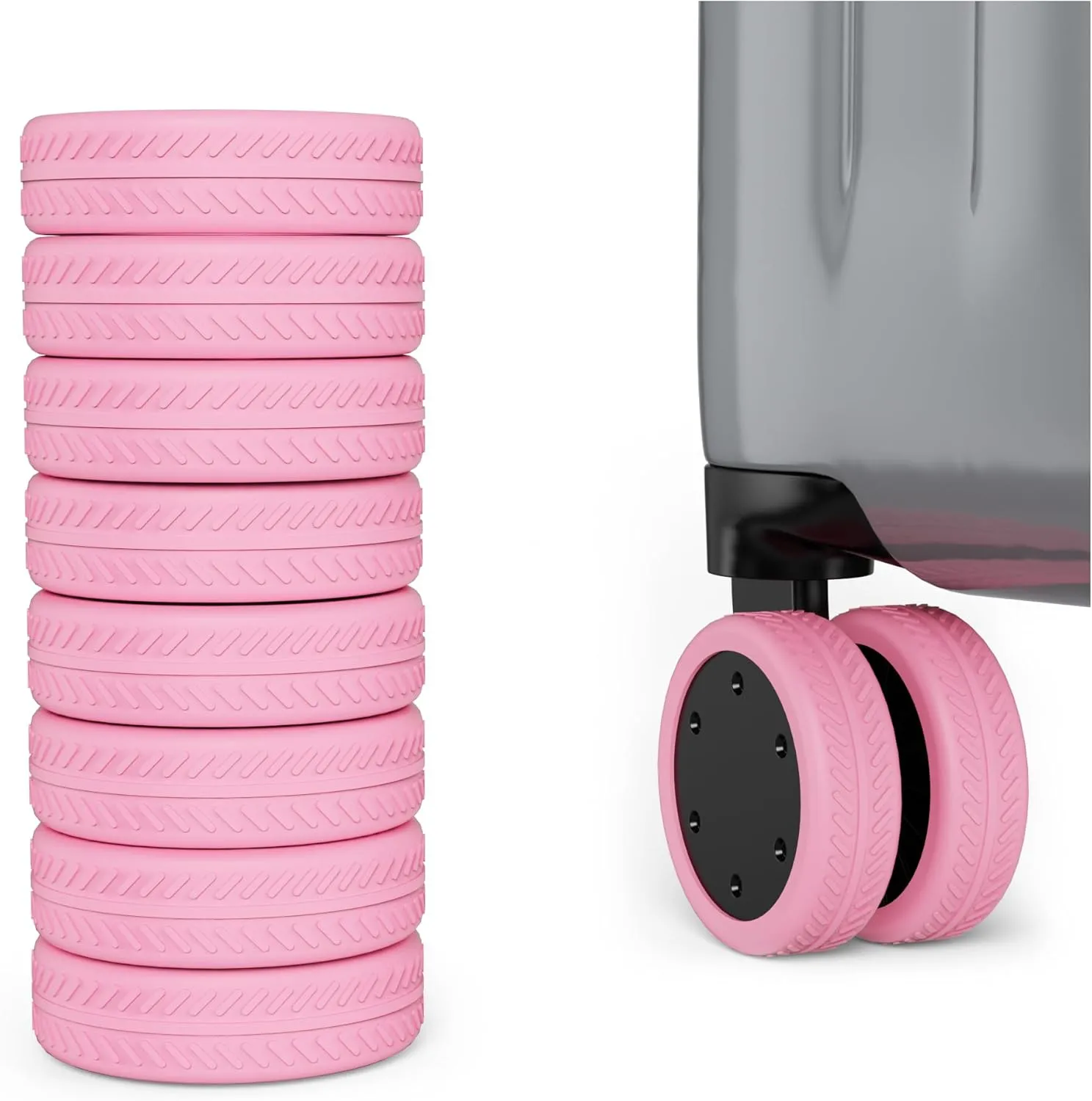 AWINNER 8 Pack Luggage Wheels Covers - Silicone Luggage Wheel Protector Covers for most 8 Spinner Wheel Suitcases or Office Chair Caster,Durable,Mute and Shock Absorption (Pink)