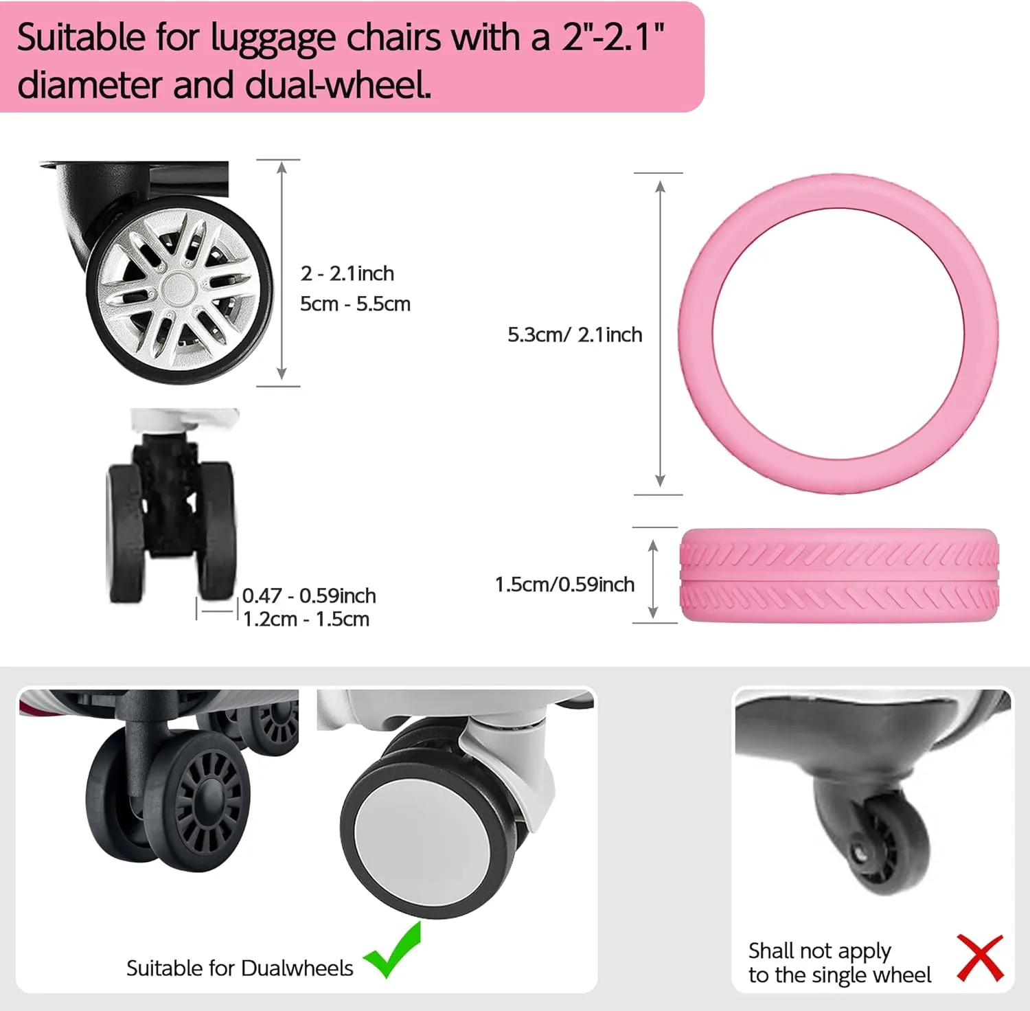 AWINNER 8 Pack Luggage Wheels Covers - Silicone Luggage Wheel Protector Covers for most 8 Spinner Wheel Suitcases or Office Chair Caster,Durable,Mute and Shock Absorption (Pink)