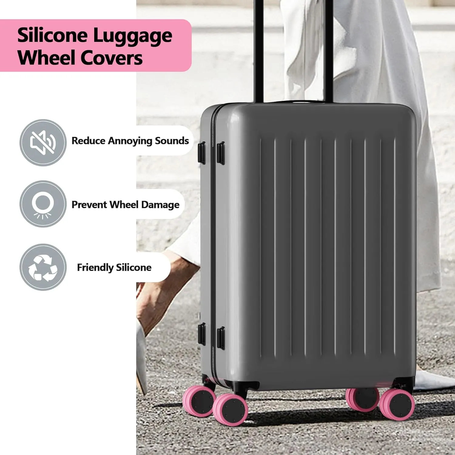 AWINNER 8 Pack Luggage Wheels Covers - Silicone Luggage Wheel Protector Covers for most 8 Spinner Wheel Suitcases or Office Chair Caster,Durable,Mute and Shock Absorption (Pink)
