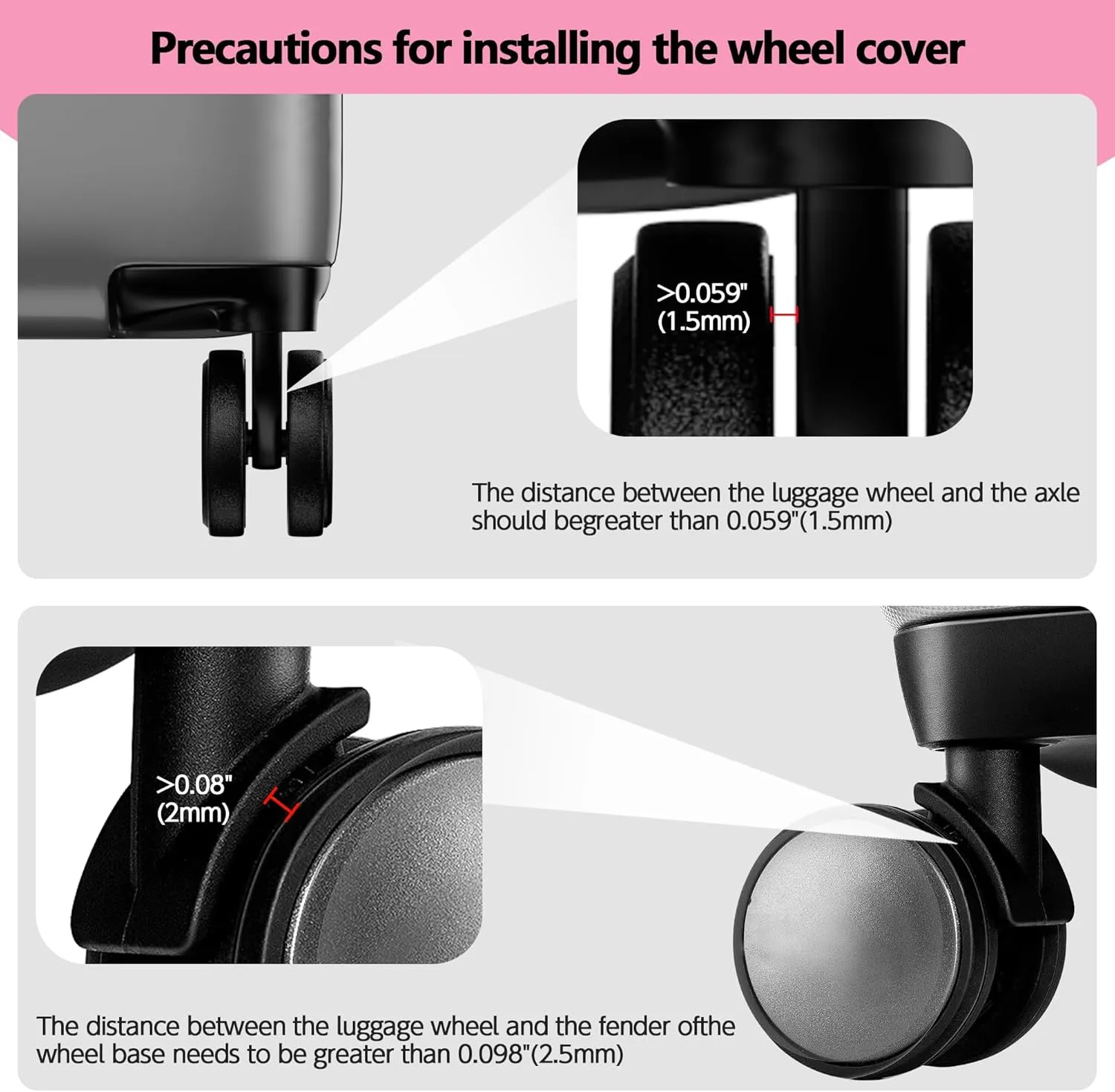 AWINNER 8 Pack Luggage Wheels Covers - Silicone Luggage Wheel Protector Covers for most 8 Spinner Wheel Suitcases or Office Chair Caster,Durable,Mute and Shock Absorption (Pink)