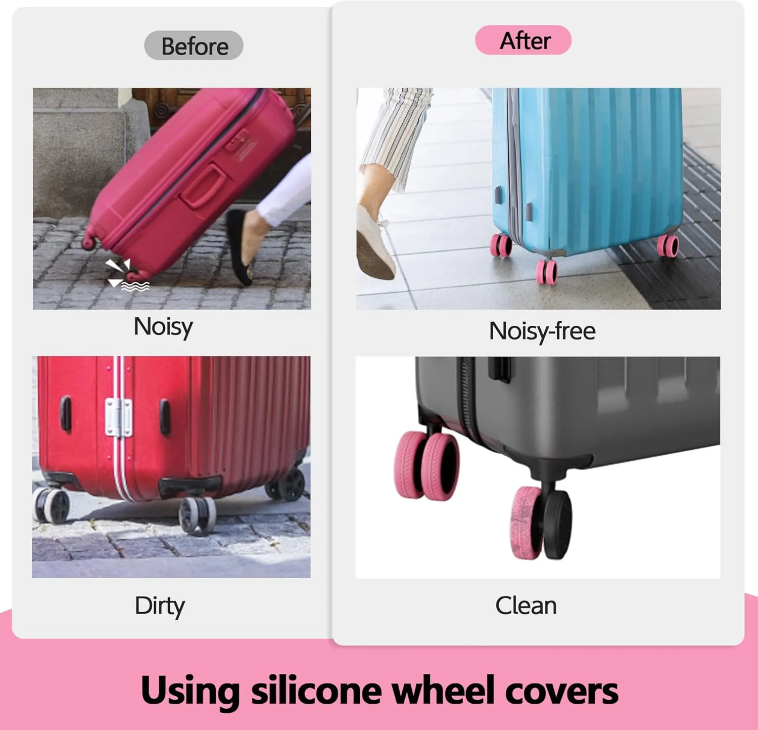AWINNER 8 Pack Luggage Wheels Covers - Silicone Luggage Wheel Protector Covers for most 8 Spinner Wheel Suitcases or Office Chair Caster,Durable,Mute and Shock Absorption (Pink)
