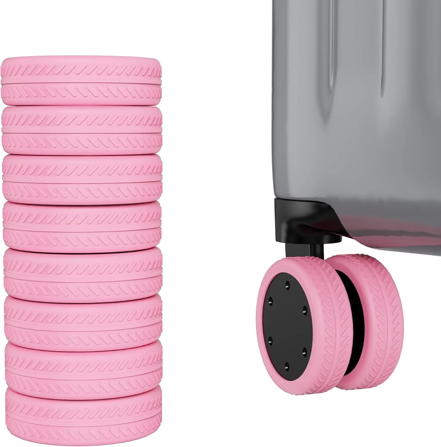 AWINNER 8 Pack Luggage Wheels Covers - Silicone Luggage Wheel Protector Covers for most 8 Spinner Wheel Suitcases or Office Chair Caster,Durable,Mute and Shock Absorption (Pink)