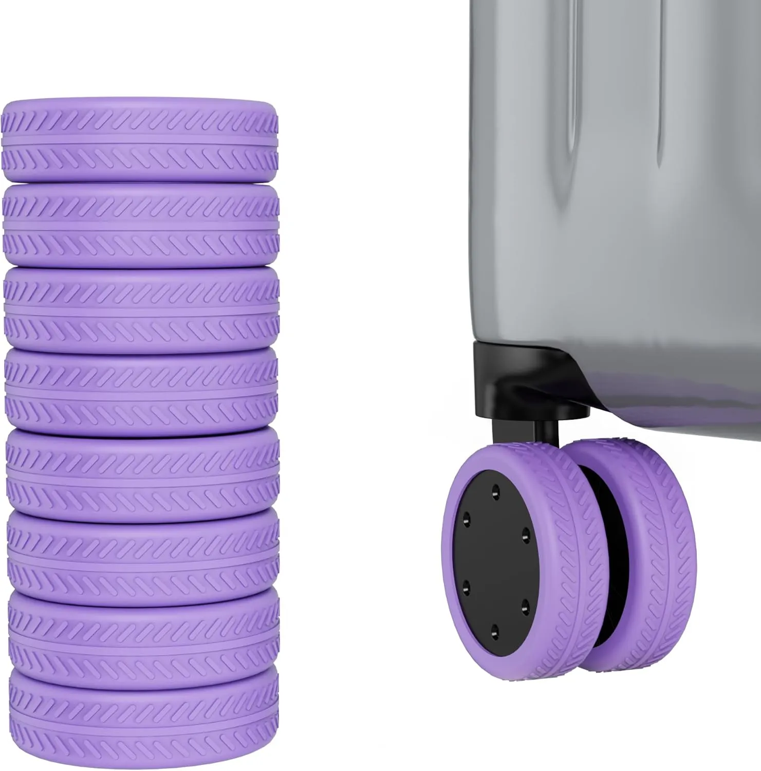 AWINNER 8 Pack Luggage Wheels Covers - Silicone Luggage Wheel Protector Covers for most 8 Spinner Wheel Suitcases or Office Chair Caster,Durable,Mute and Shock Absorption (Purple)