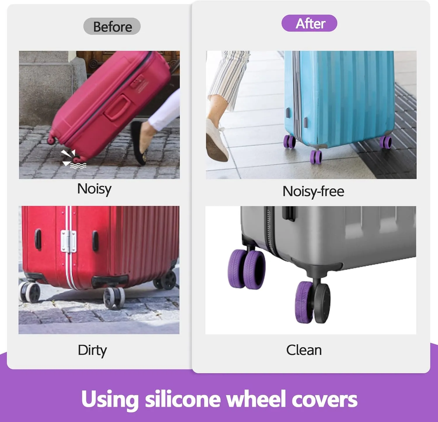 AWINNER 8 Pack Luggage Wheels Covers - Silicone Luggage Wheel Protector Covers for most 8 Spinner Wheel Suitcases or Office Chair Caster,Durable,Mute and Shock Absorption (Purple)
