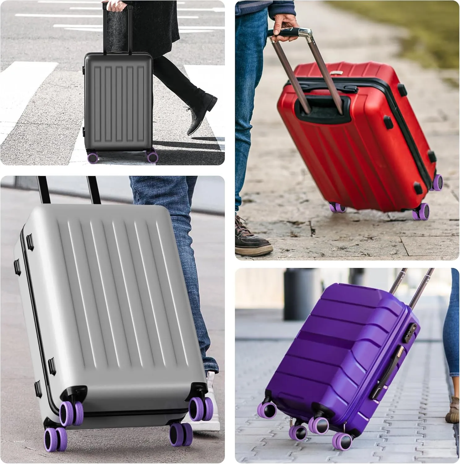 AWINNER 8 Pack Luggage Wheels Covers - Silicone Luggage Wheel Protector Covers for most 8 Spinner Wheel Suitcases or Office Chair Caster,Durable,Mute and Shock Absorption (Purple)