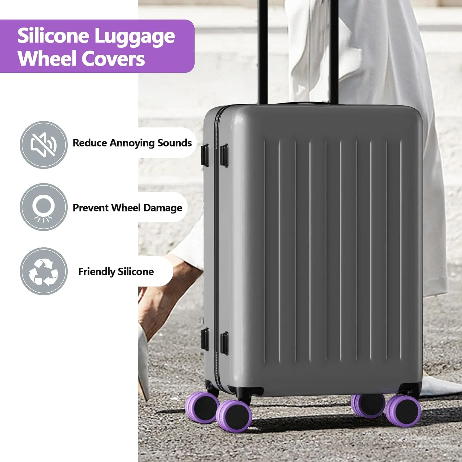 AWINNER 8 Pack Luggage Wheels Covers - Silicone Luggage Wheel Protector Covers for most 8 Spinner Wheel Suitcases or Office Chair Caster,Durable,Mute and Shock Absorption (Purple)