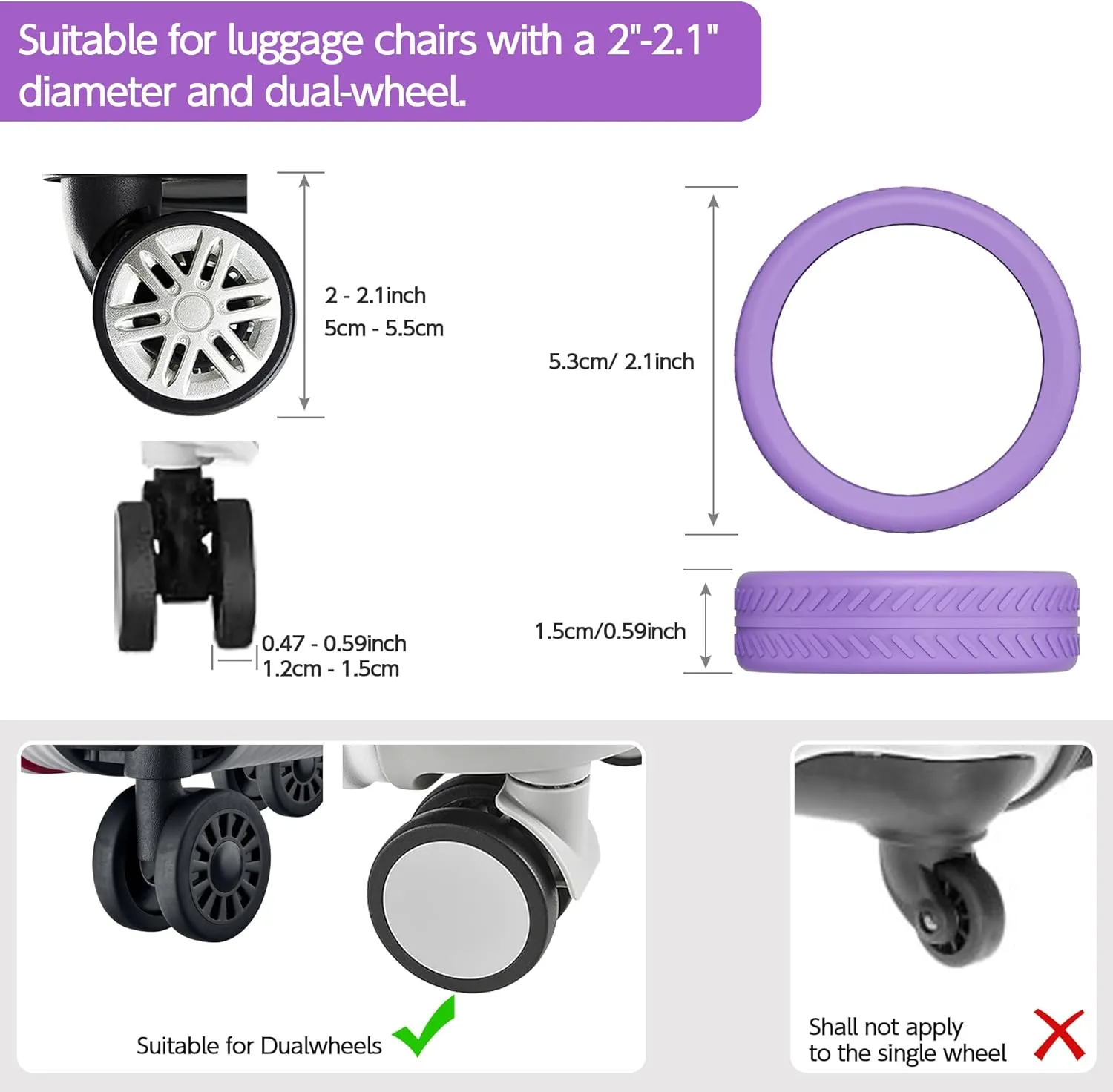 AWINNER 8 Pack Luggage Wheels Covers - Silicone Luggage Wheel Protector Covers for most 8 Spinner Wheel Suitcases or Office Chair Caster,Durable,Mute and Shock Absorption (Purple)