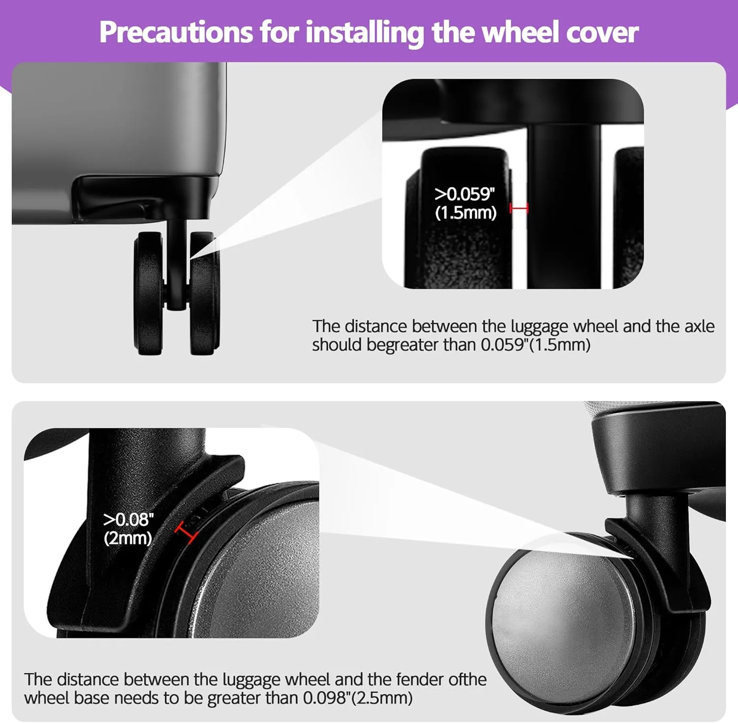 AWINNER 8 Pack Luggage Wheels Covers - Silicone Luggage Wheel Protector Covers for most 8 Spinner Wheel Suitcases or Office Chair Caster,Durable,Mute and Shock Absorption (Purple)