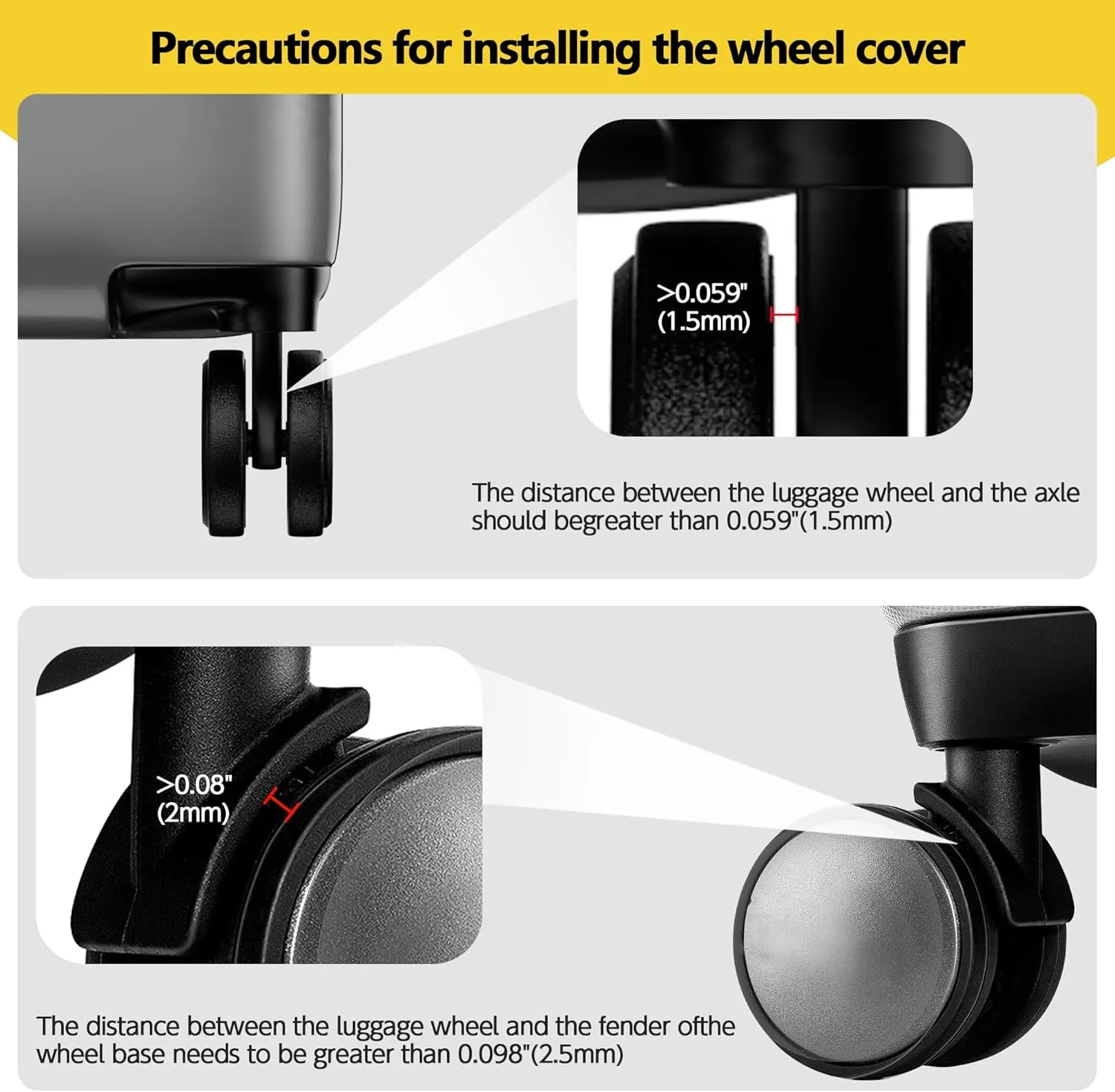 AWINNER 8 Pack Luggage Wheels Covers - Silicone Luggage Wheel Protector Covers for most 8 Spinner Wheel Suitcases or Office Chair Caster,Durable,Mute and Shock Absorption (Yellow)