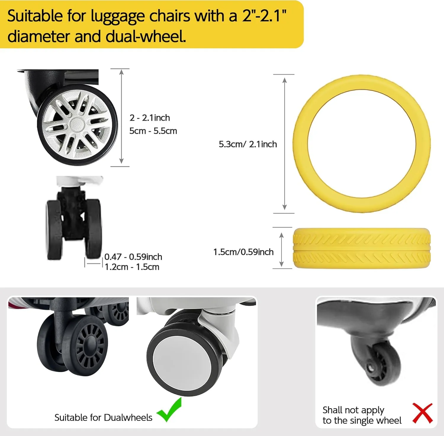 AWINNER 8 Pack Luggage Wheels Covers - Silicone Luggage Wheel Protector Covers for most 8 Spinner Wheel Suitcases or Office Chair Caster,Durable,Mute and Shock Absorption (Yellow)